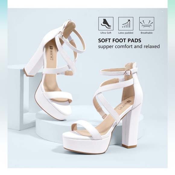 IDIFU Women's Platform Chunky White High Heels - Picture 5 of 13